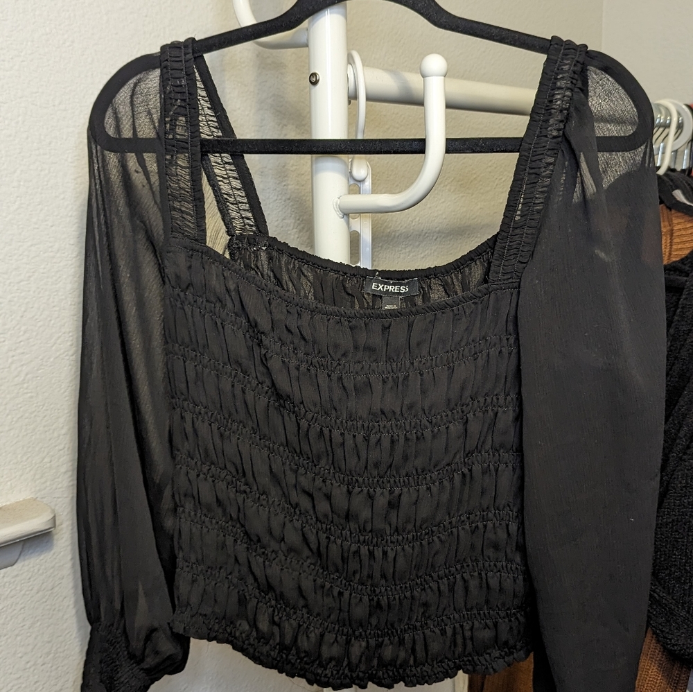Express Smocked Black Blouse